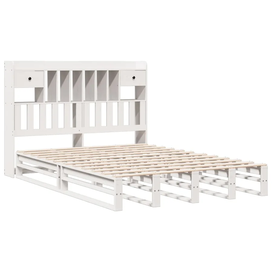 Lit bibliothèque sans matelas blanc 150x200 cm bois pin massif - 3