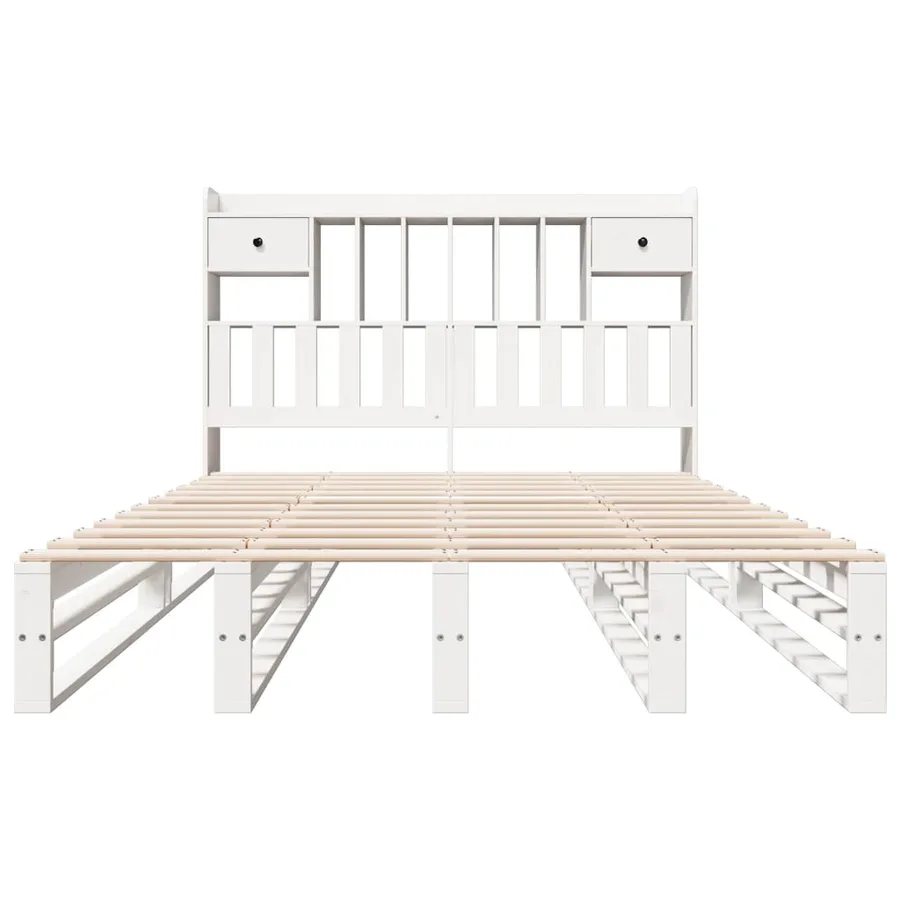 Lit bibliothèque sans matelas blanc 150x200 cm bois pin massif - 4