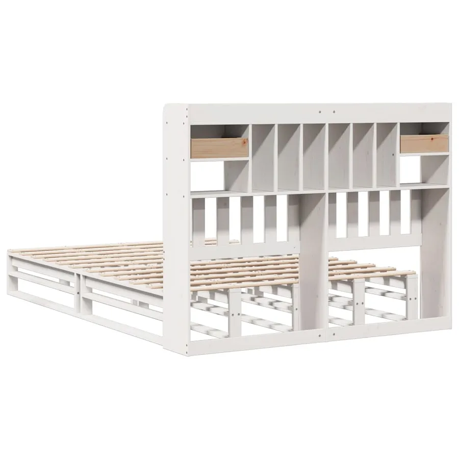 Lit bibliothèque sans matelas blanc 150x200 cm bois pin massif - 8
