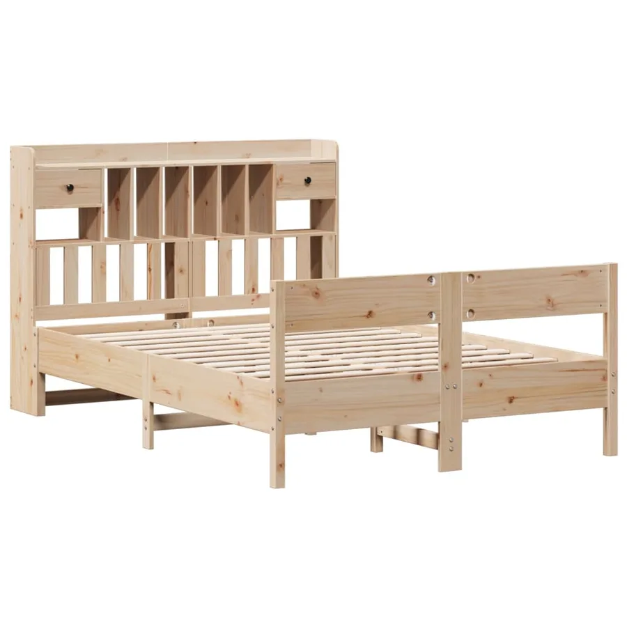 Lit bibliothèque sans matelas 140x200 cm bois massif de pin - 3
