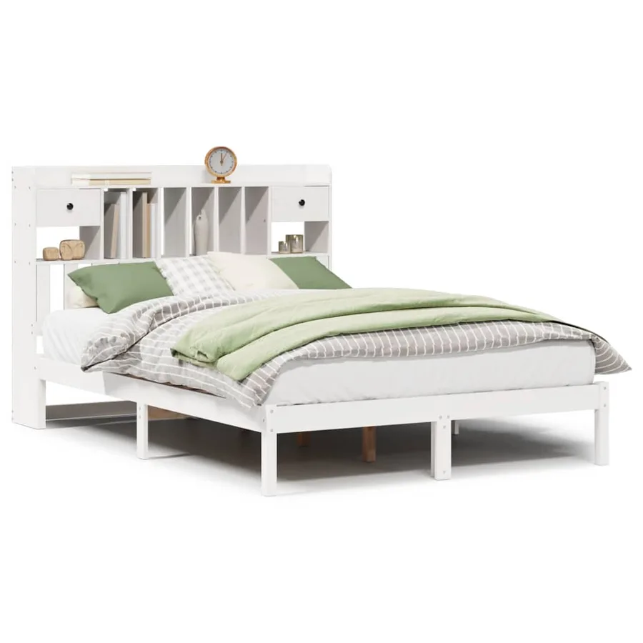 Lit bibliothèque sans matelas blanc 150x200 cm bois pin massif - 2