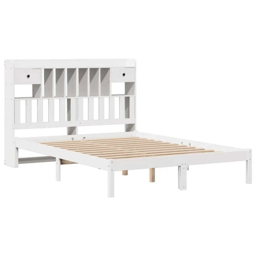 Lit bibliothèque sans matelas blanc 150x200 cm bois pin massif - 3
