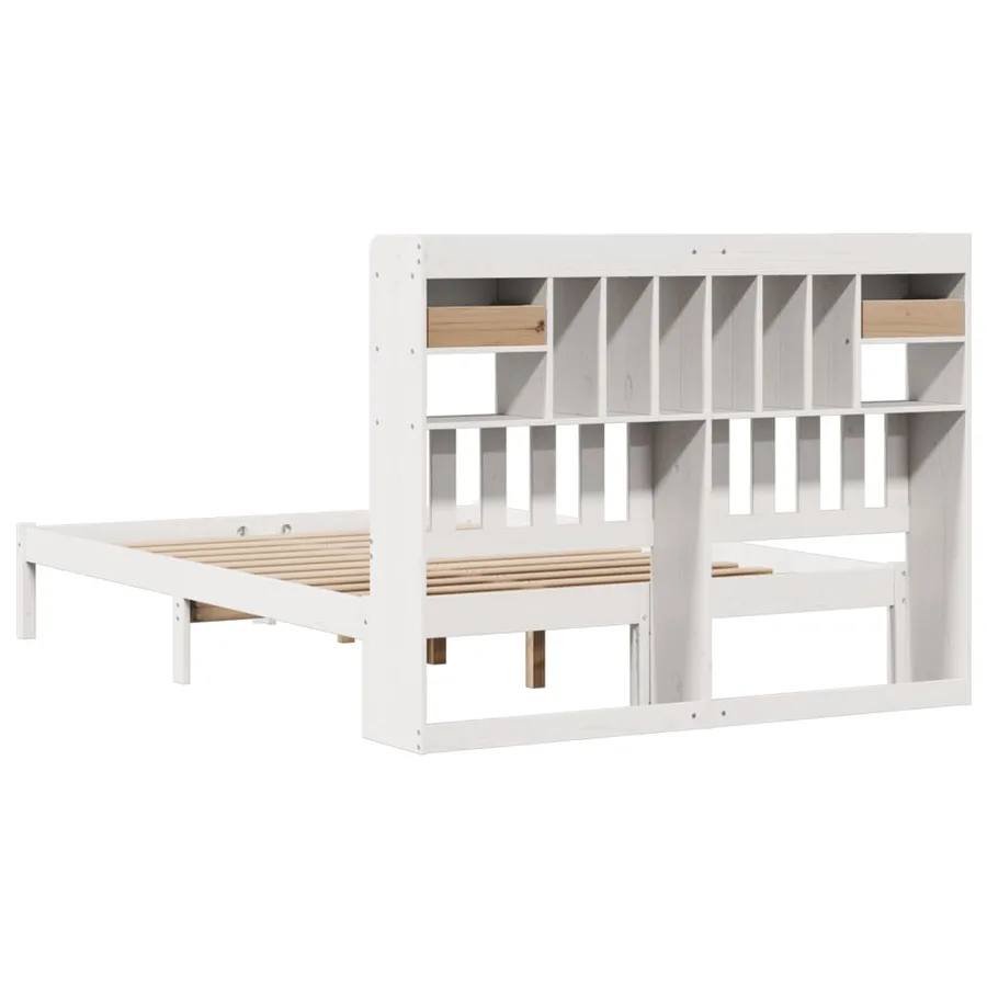 Lit bibliothèque sans matelas blanc 150x200 cm bois pin massif - 8