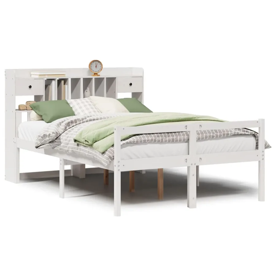 Lit bibliothèque sans matelas blanc 160x200 cm bois pin massif - 2