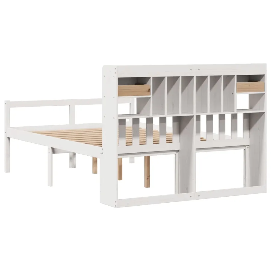 Lit bibliothèque sans matelas blanc 160x200 cm bois pin massif - 6