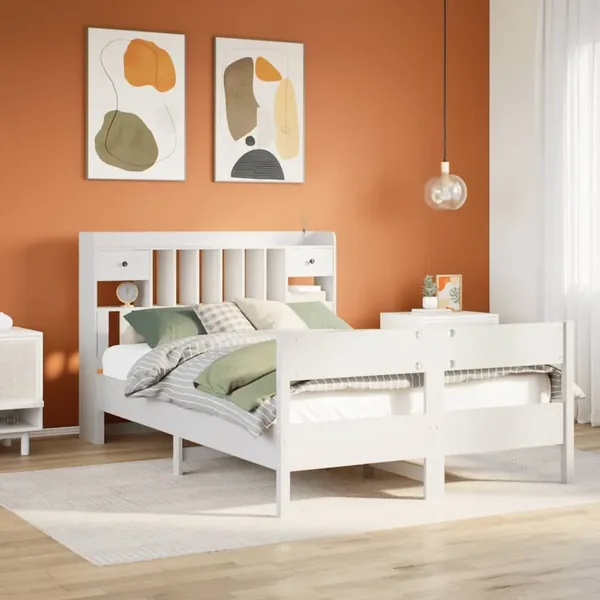 Lit bibliothèque sans matelas blanc 150x200 cm bois pin massif