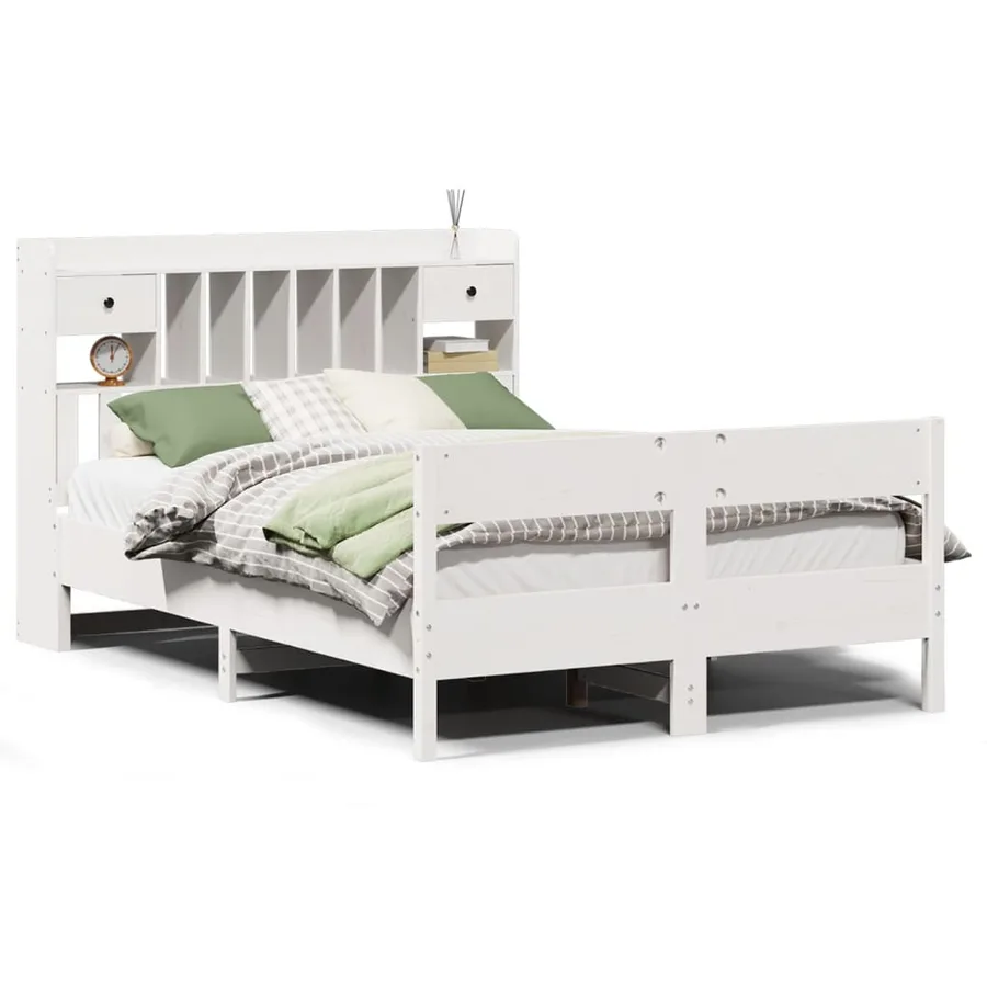 Lit bibliothèque sans matelas blanc 150x200 cm bois pin massif - 2