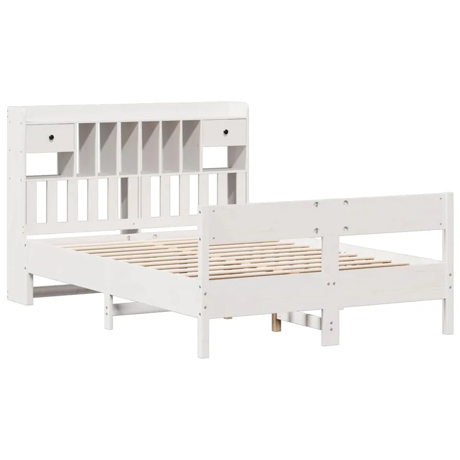 Lit bibliothèque sans matelas blanc 150x200 cm bois pin massif - 3