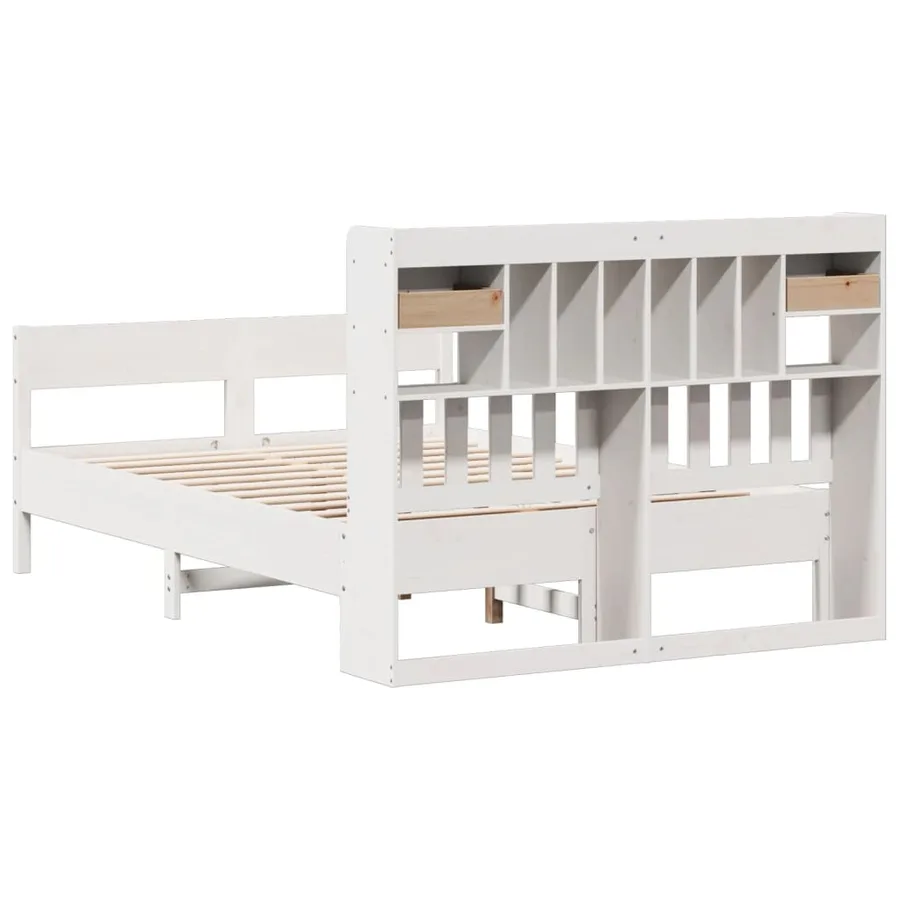 Lit bibliothèque sans matelas blanc 150x200 cm bois pin massif - 6