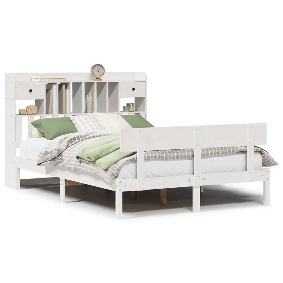 Lit bibliothèque sans matelas blanc 150x200 cm bois pin massif - 2