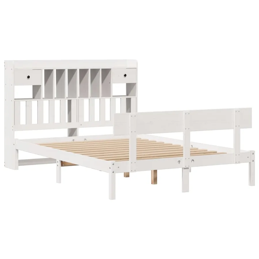 Lit bibliothèque sans matelas blanc 150x200 cm bois pin massif - 3