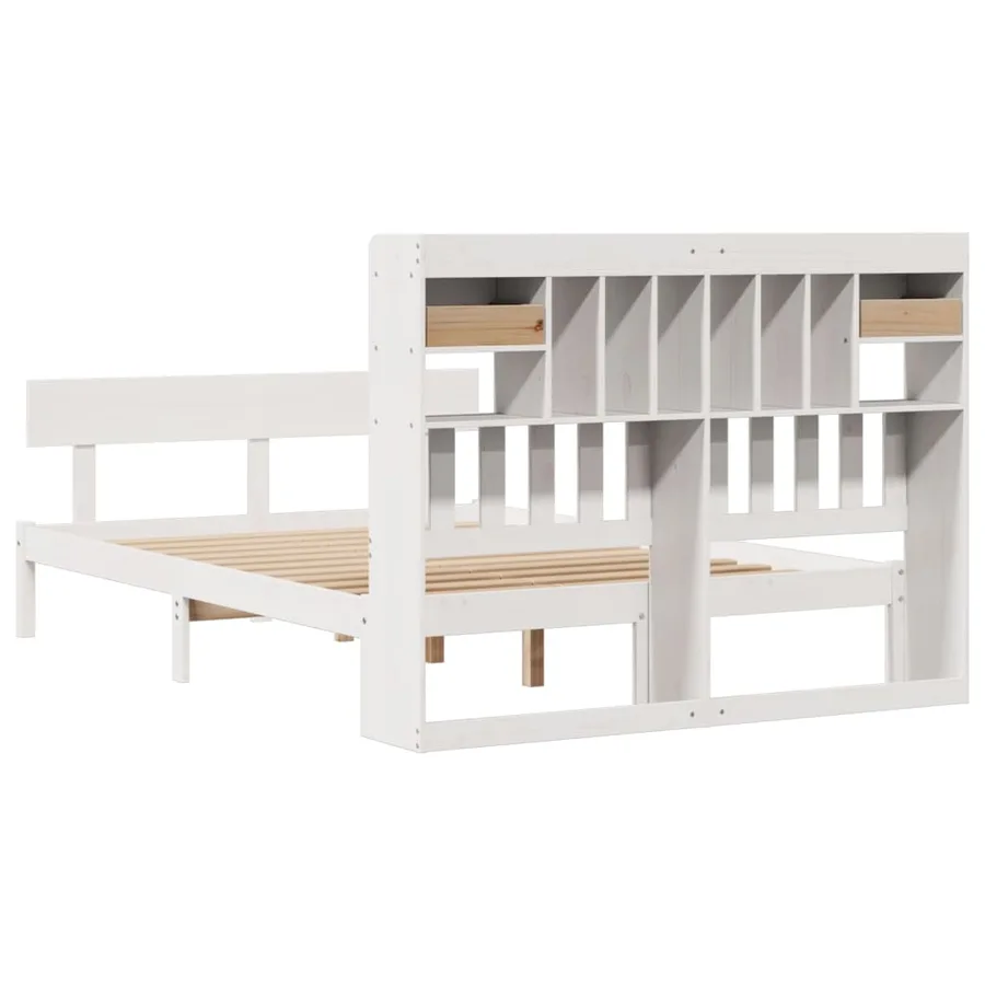 Lit bibliothèque sans matelas blanc 150x200 cm bois pin massif - 8