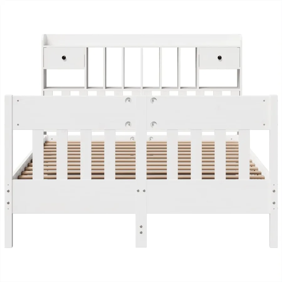 Cadre de lit sans matelas blanc 140x190 cm bois de pin massif - 4
