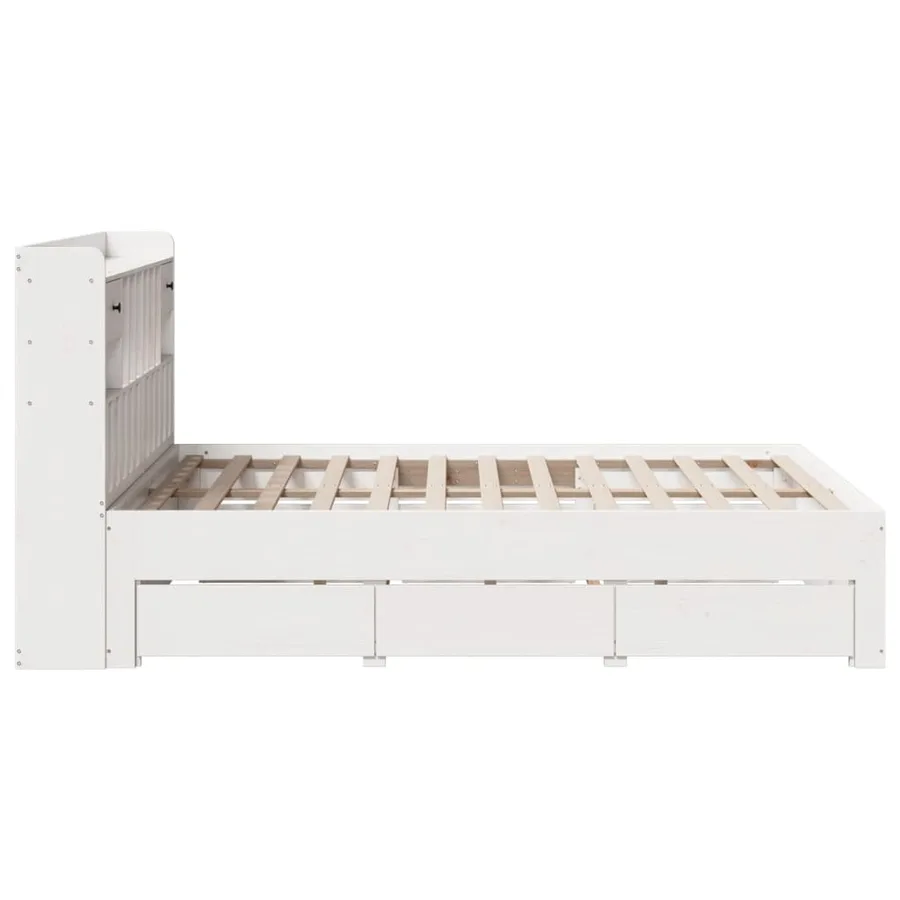 Lit bibliothèque sans matelas blanc 140x190 cm bois pin massif - 10