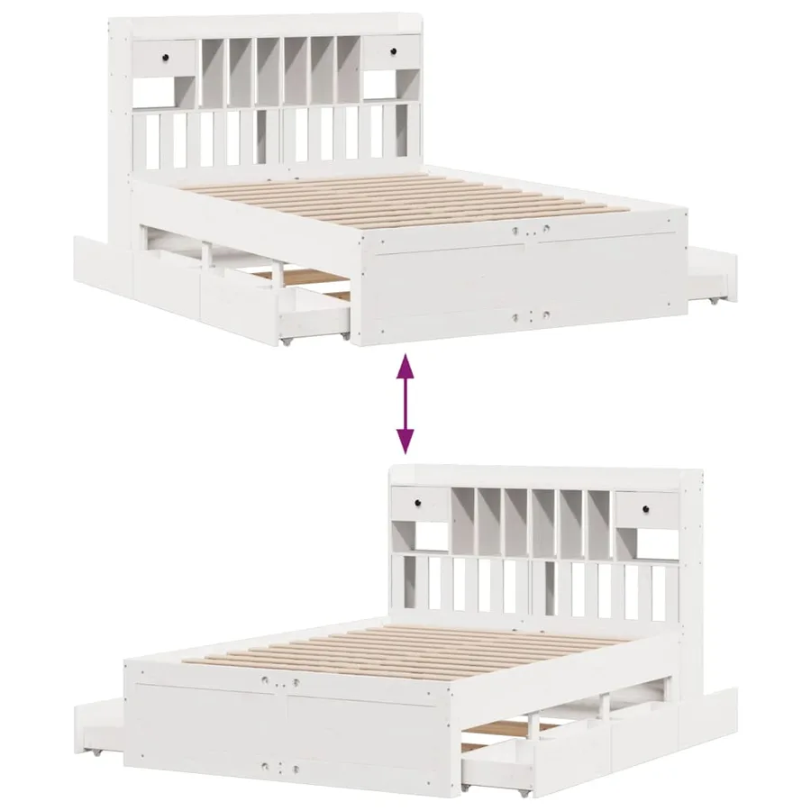 Lit bibliothèque sans matelas blanc 140x190 cm bois pin massif - 12