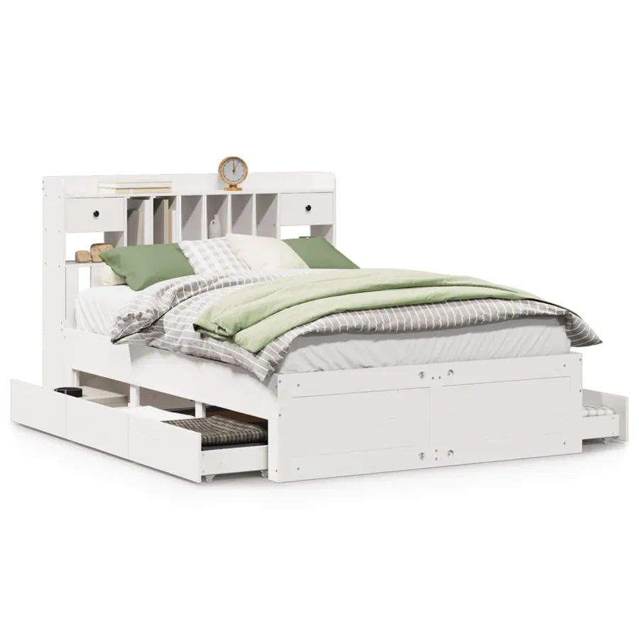 Lit bibliothèque sans matelas blanc 140x190 cm bois pin massif - 2