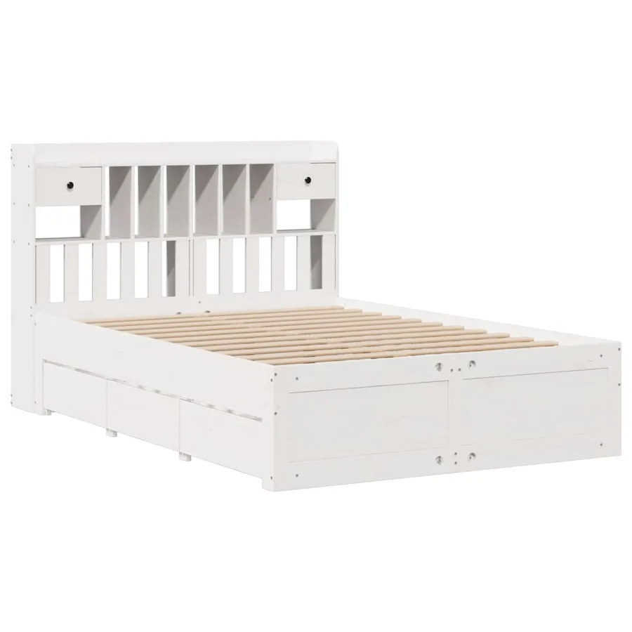 Lit bibliothèque sans matelas blanc 140x190 cm bois pin massif - 3