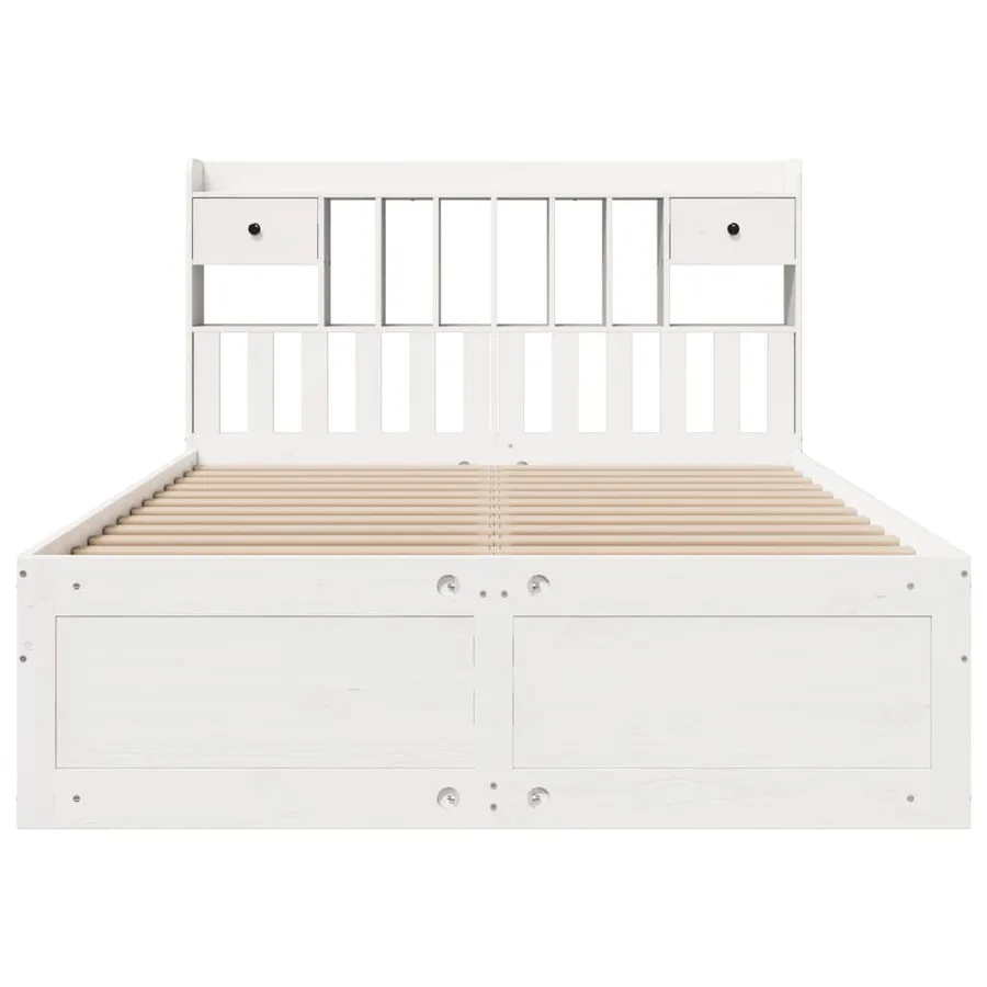 Lit bibliothèque sans matelas blanc 140x190 cm bois pin massif - 4