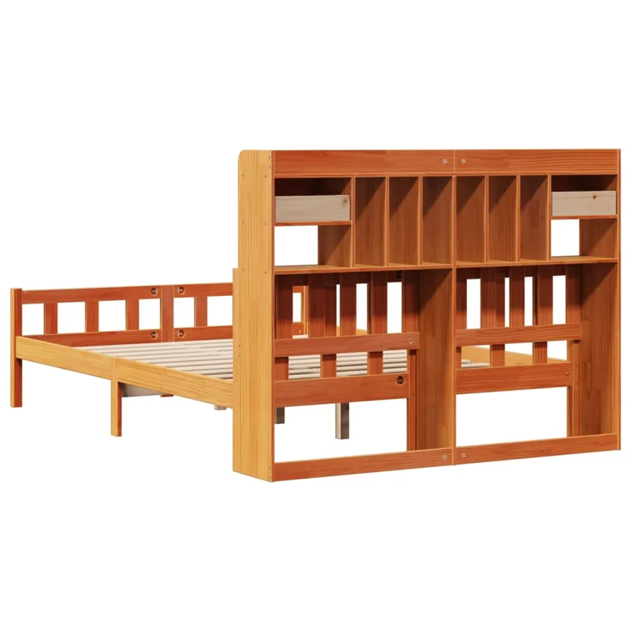 Lit bibliothèque sans matelas cire marron 160x200 cm pin massif - 6