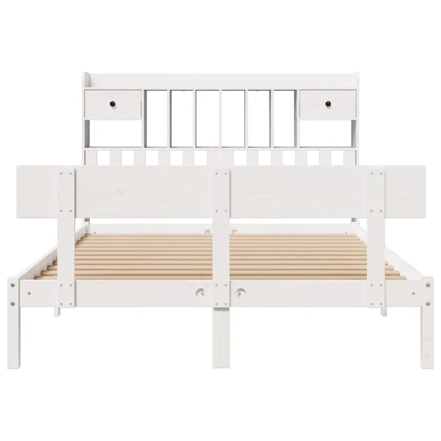 Lit bibliothèque sans matelas blanc 140x200 cm bois pin massif - 4