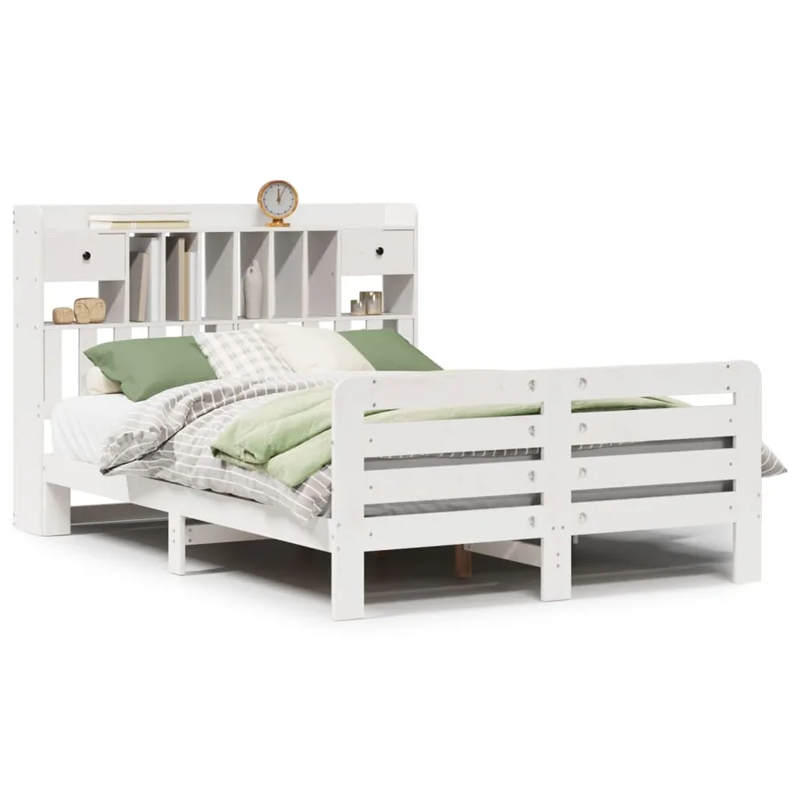 Lit bibliothèque sans matelas blanc 140x200 cm bois pin massif - 2