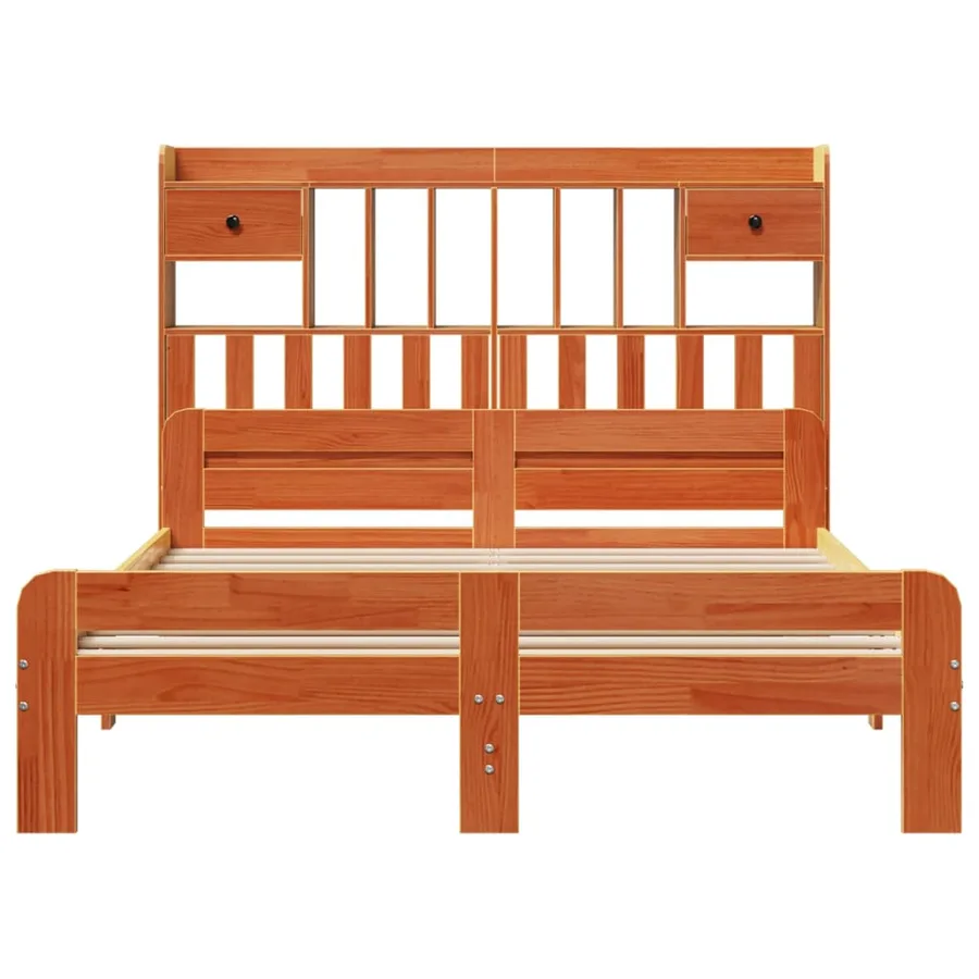 Lit bibliothèque sans matelas cire marron 150x200 cm pin massif - 4
