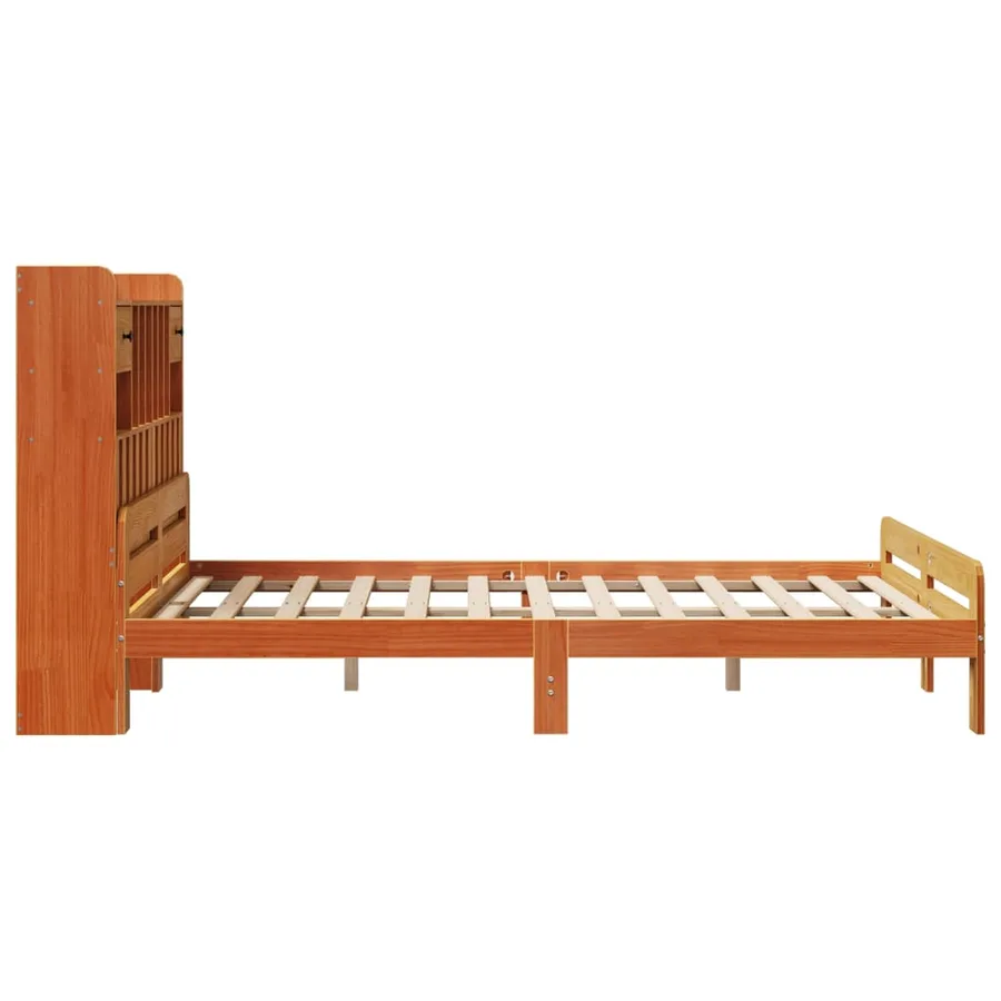 Lit bibliothèque sans matelas cire marron 150x200 cm pin massif - 5