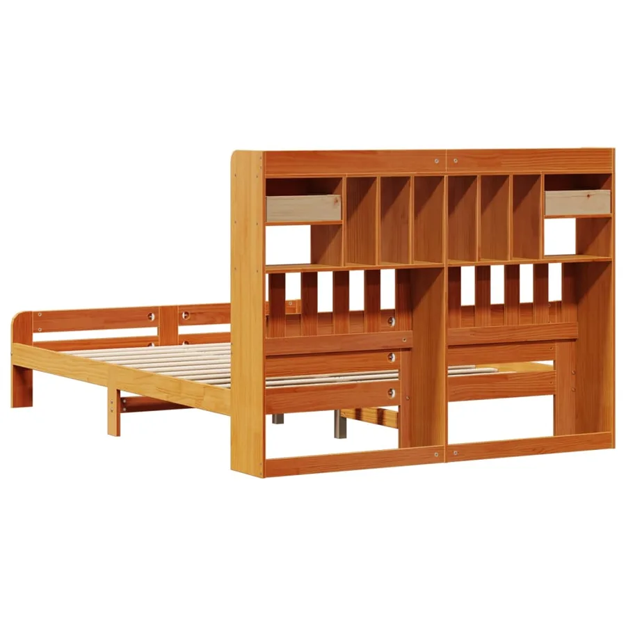 Lit bibliothèque sans matelas cire marron 150x200 cm pin massif - 6