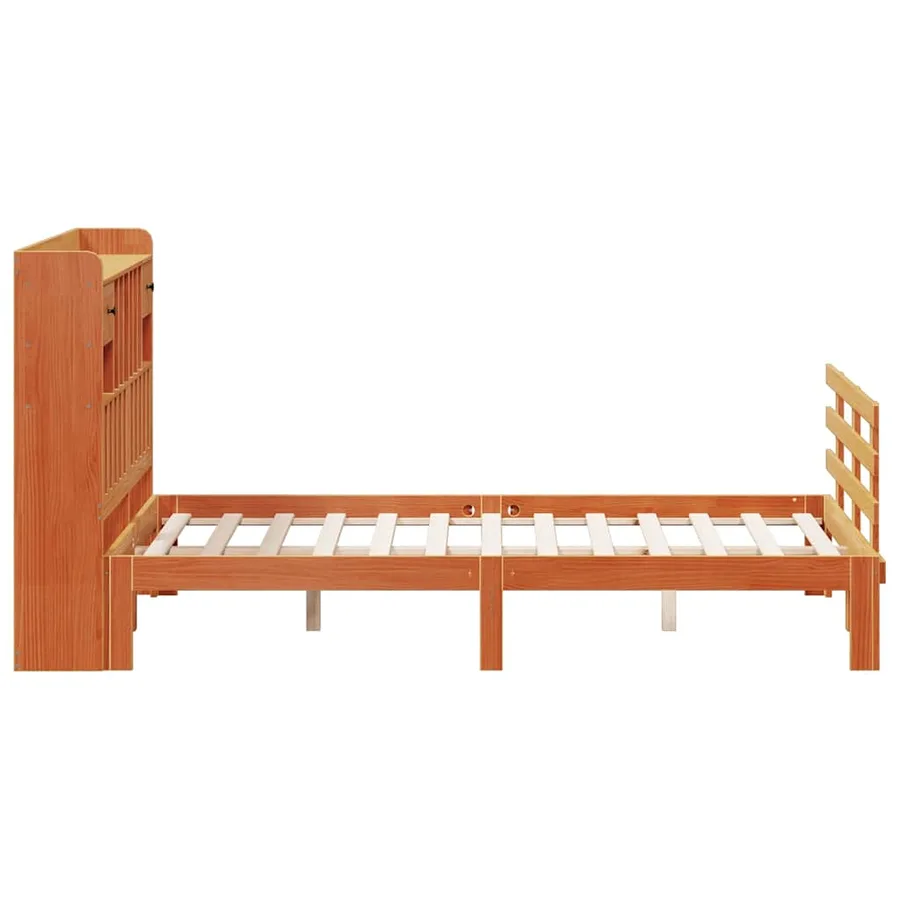 Lit bibliothèque sans matelas cire marron 150x200 cm pin massif - 5