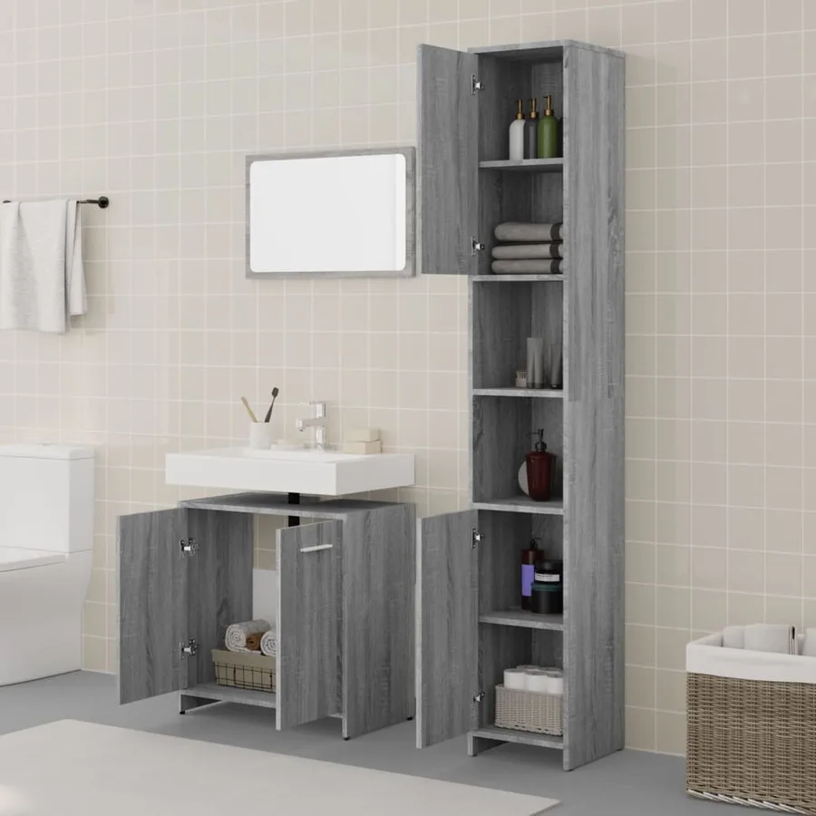 Ensemble de meubles de salle de bain 3 pcs Sonoma gris - 3