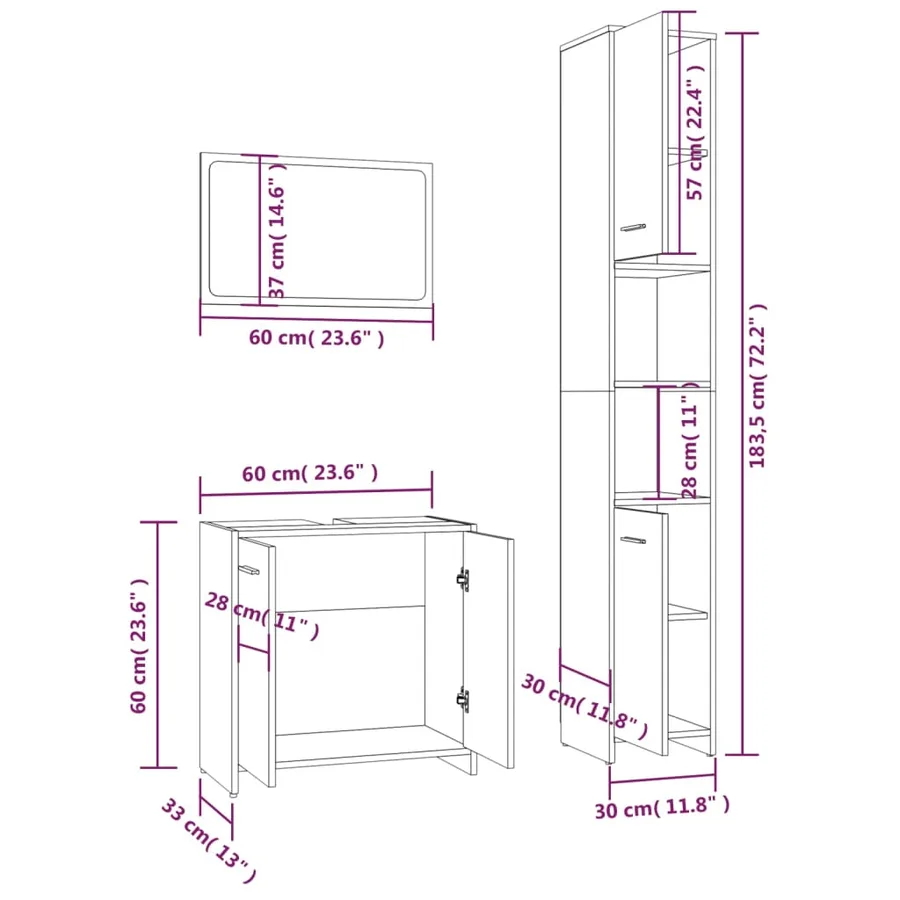 Ensemble de meubles de salle de bain 3 pcs Sonoma gris - 6