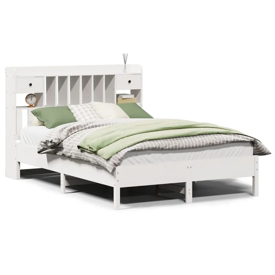 Lit bibliothèque sans matelas blanc 140x200 cm bois pin massif - 2