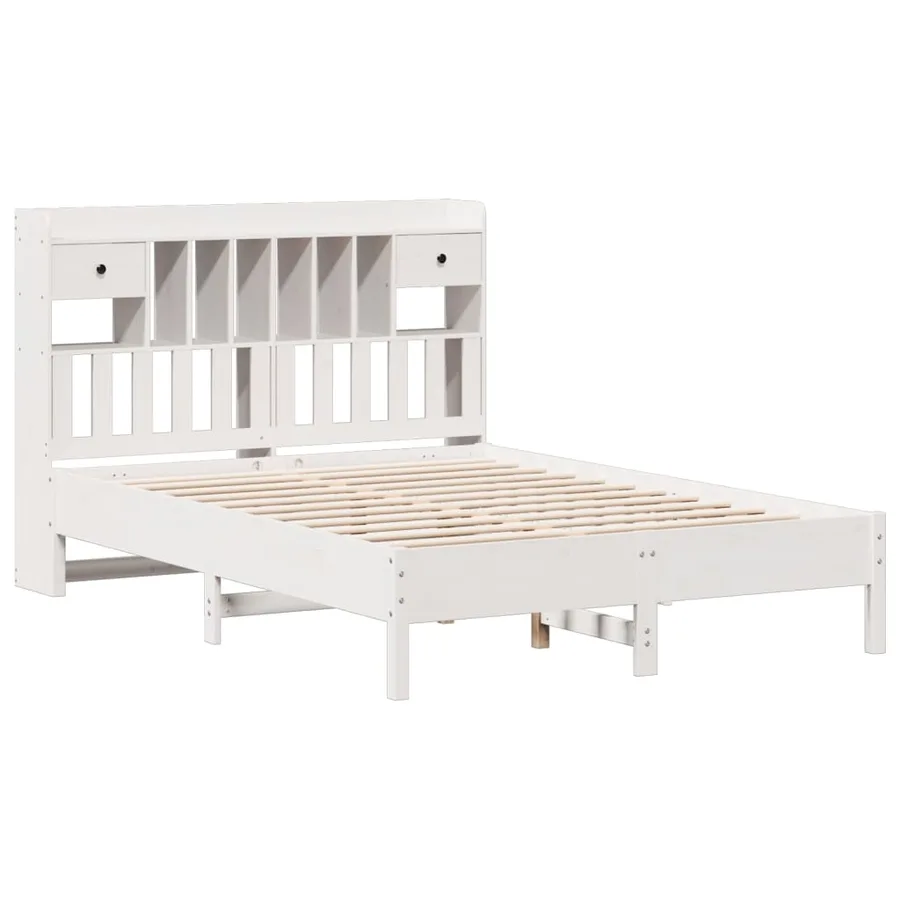 Lit bibliothèque sans matelas blanc 140x200 cm bois pin massif - 3