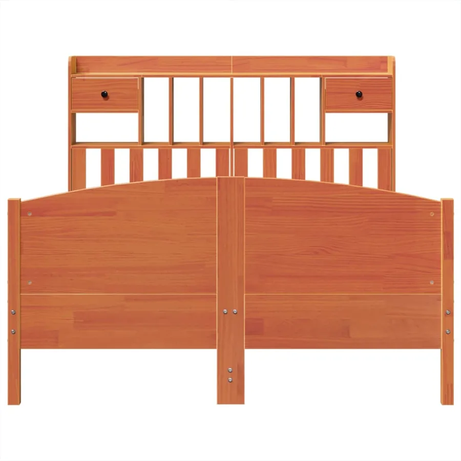 Lit bibliothèque sans matelas cire marron 150x200 cm pin massif - 4