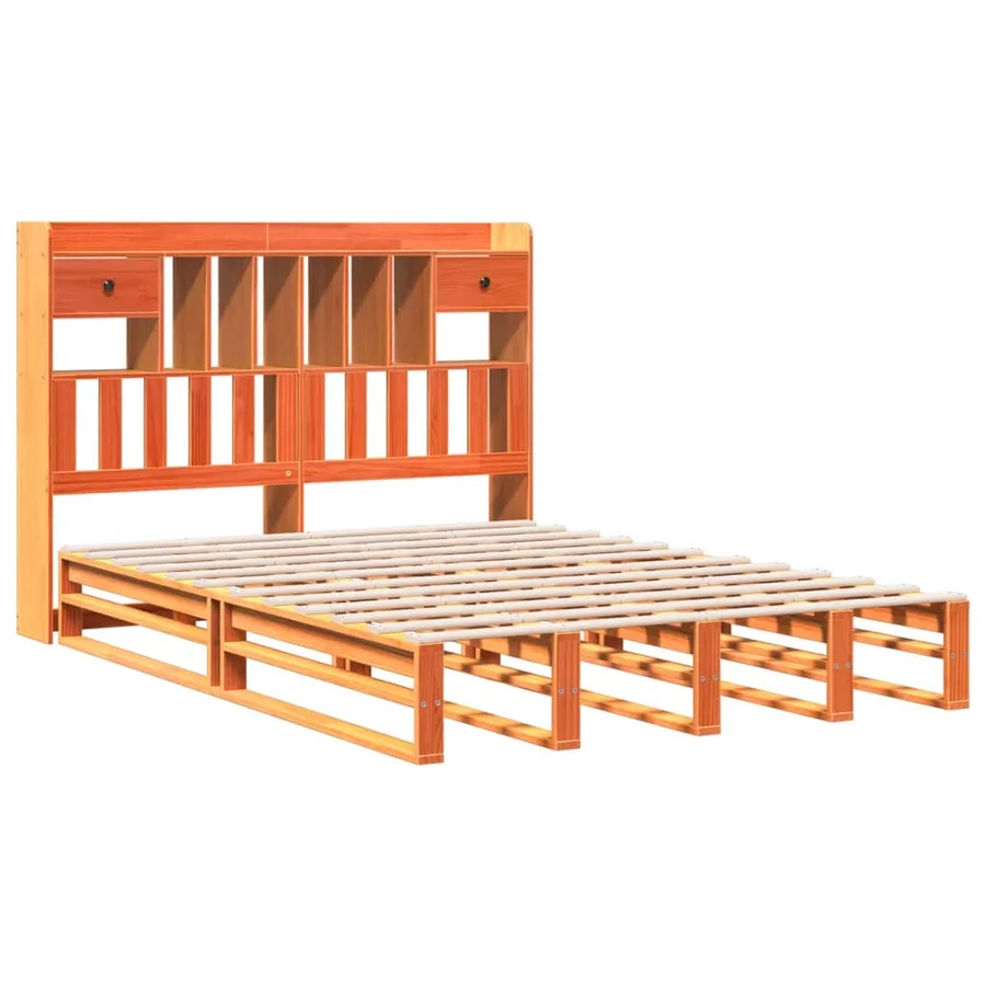 Lit bibliothèque sans matelas cire marron 140x200 cm pin massif - 3