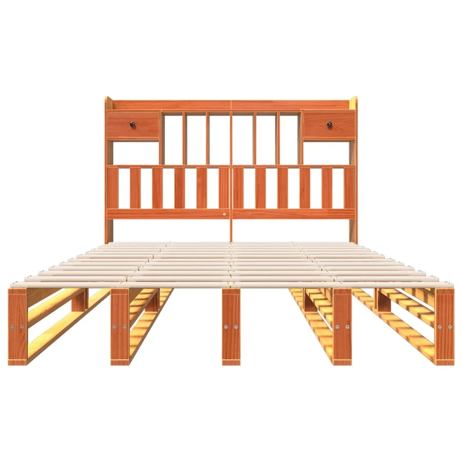 Lit bibliothèque sans matelas cire marron 140x200 cm pin massif - 4