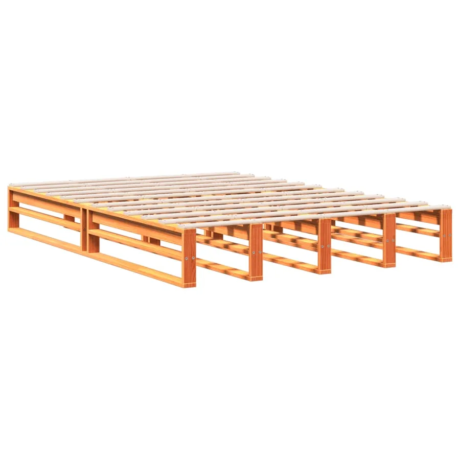 Lit bibliothèque sans matelas cire marron 140x200 cm pin massif - 5