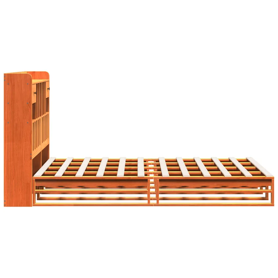 Lit bibliothèque sans matelas cire marron 140x200 cm pin massif - 7