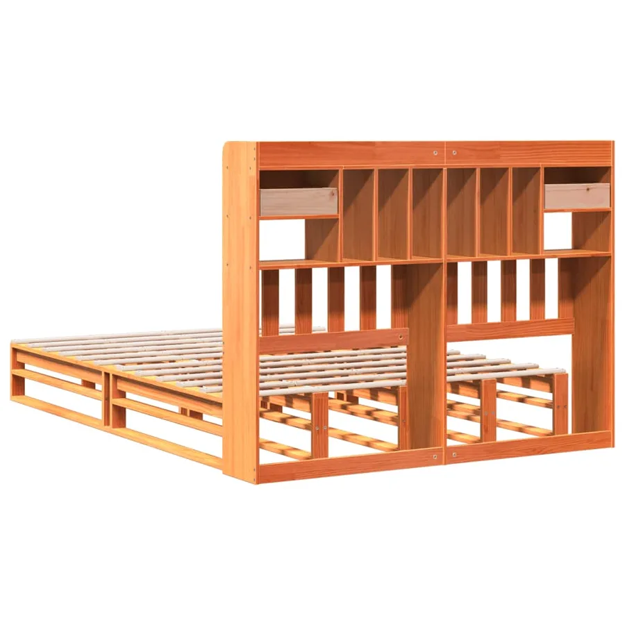 Lit bibliothèque sans matelas cire marron 140x200 cm pin massif - 8