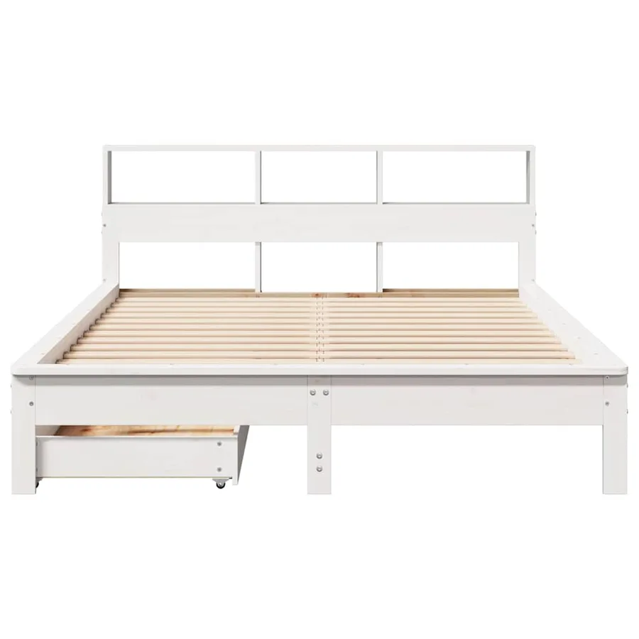 Lit bibliothèque sans matelas blanc 150x200 cm bois pin massif - 4