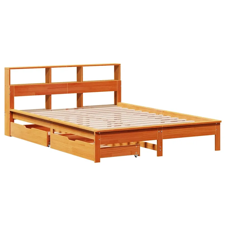 Lit bibliothèque sans matelas cire marron 140x200 cm pin massif - 3