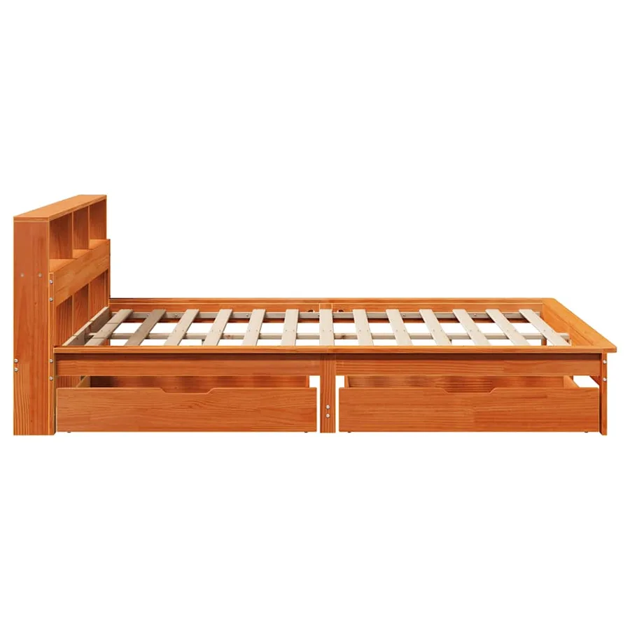 Lit bibliothèque sans matelas cire marron 140x200 cm pin massif - 5