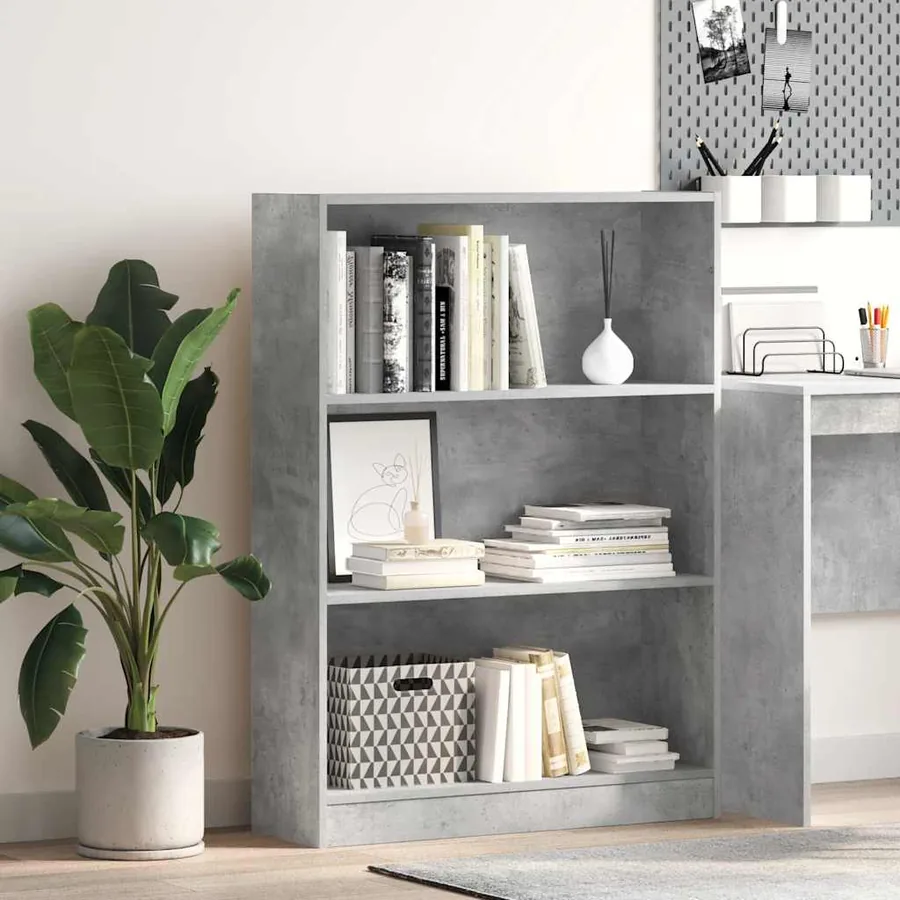 Bibliothèque gris béton 80x24x109 cm bois d'ingénierie
