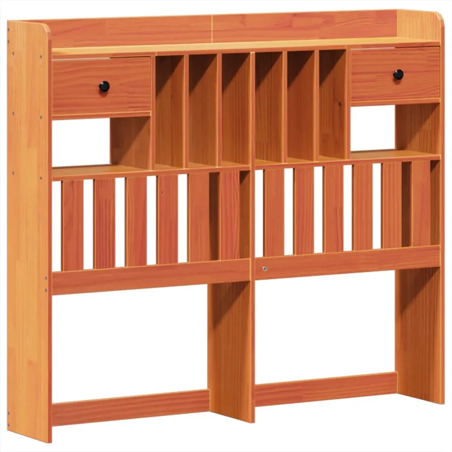 Lit bibliothèque sans matelas cire marron 135x190 cm pin massif - 7
