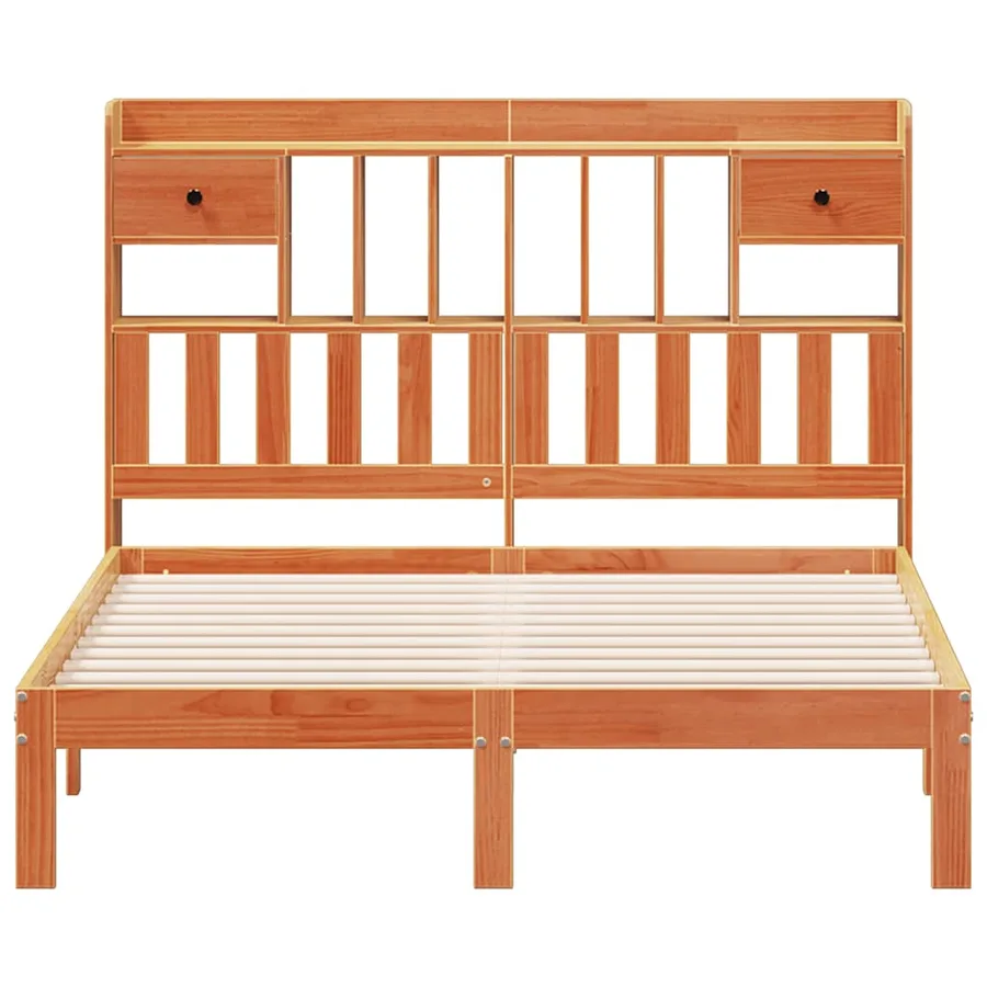 Lit bibliothèque sans matelas cire marron 135x190 cm pin massif - 4
