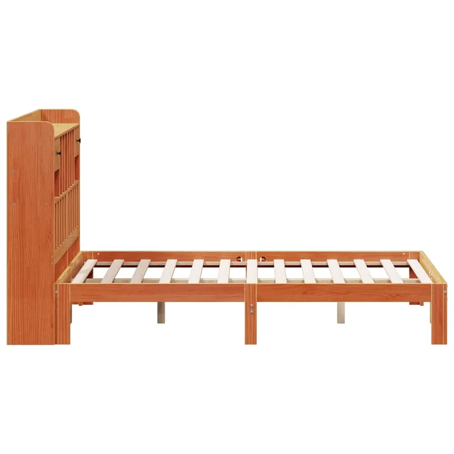 Lit bibliothèque sans matelas cire marron 135x190 cm pin massif - 5