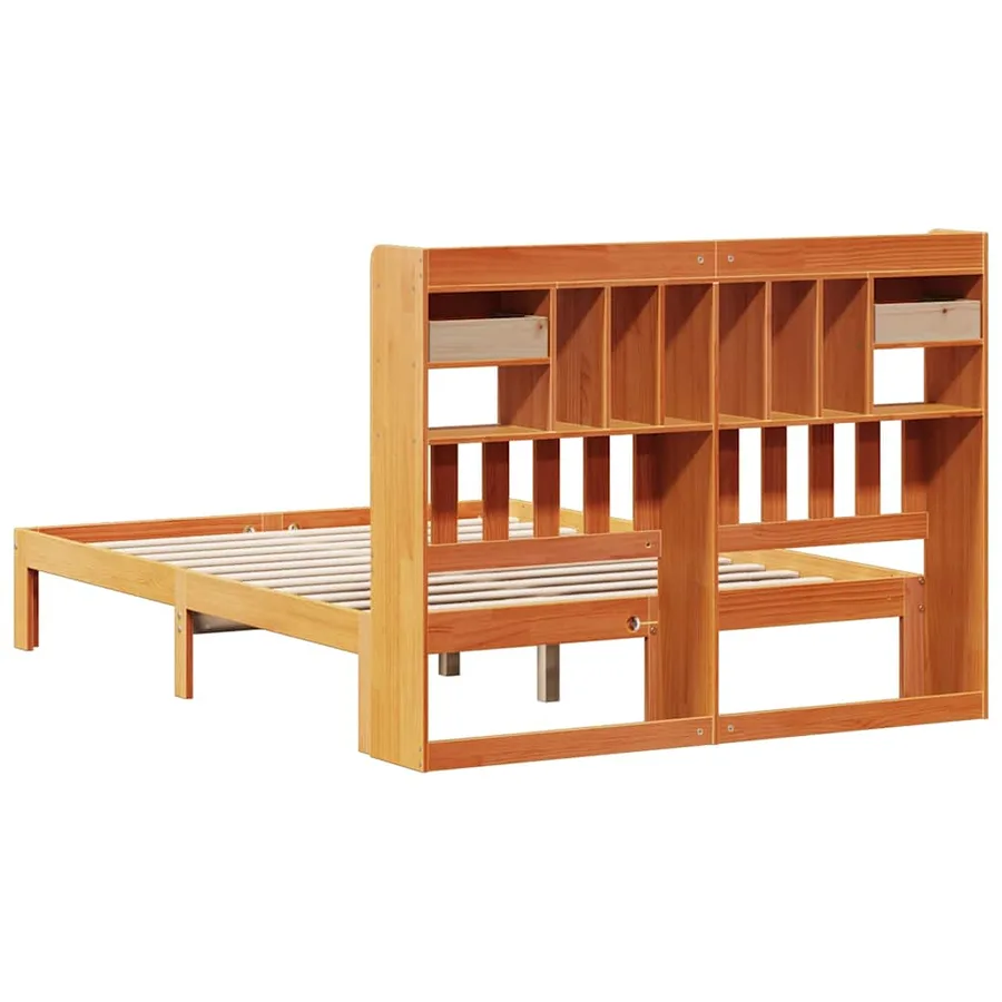 Lit bibliothèque sans matelas cire marron 135x190 cm pin massif - 6
