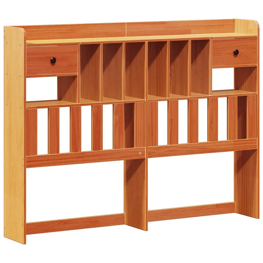 Lit bibliothèque sans matelas cire marron 135x190 cm pin massif - 7