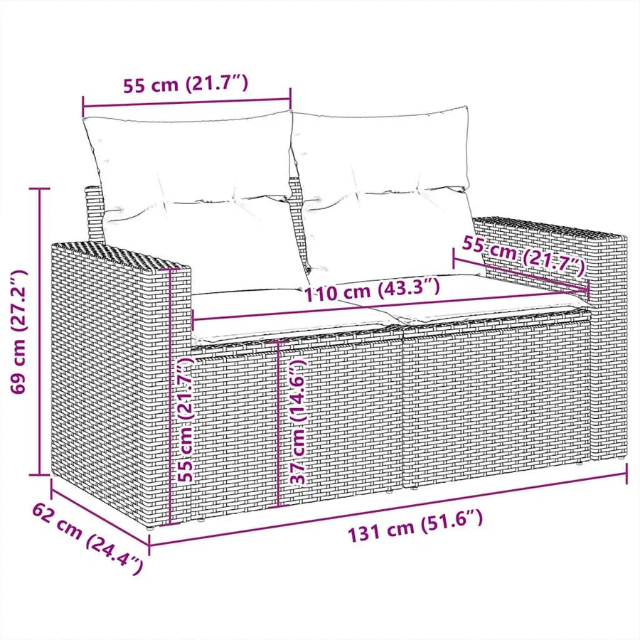 Salon de jardin 6 pcs avec coussins gris résine tressée - 15