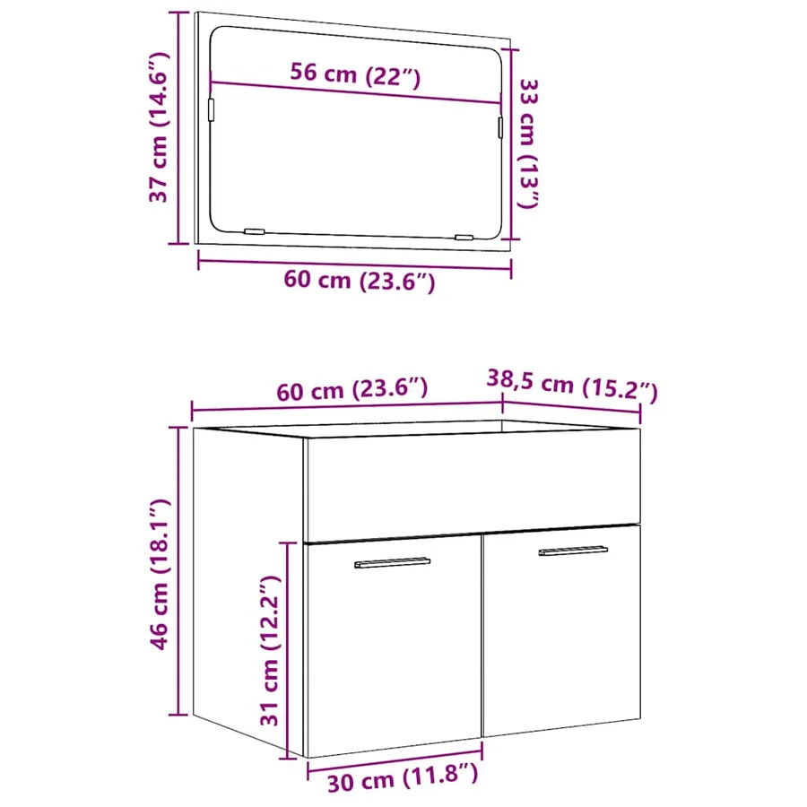 Ensemble de meubles de salle de bain 2 pcs gris béton - 12